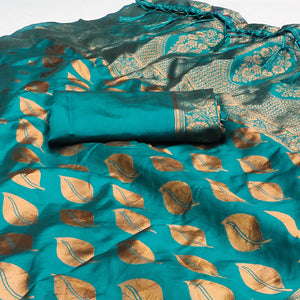 Rama Green Woven Art Silk Saree With Tassels
