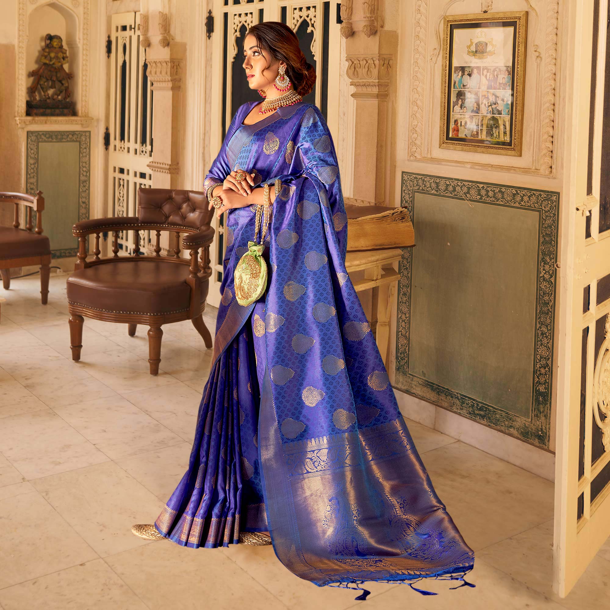 Blue Woven Banarasi Silk Saree