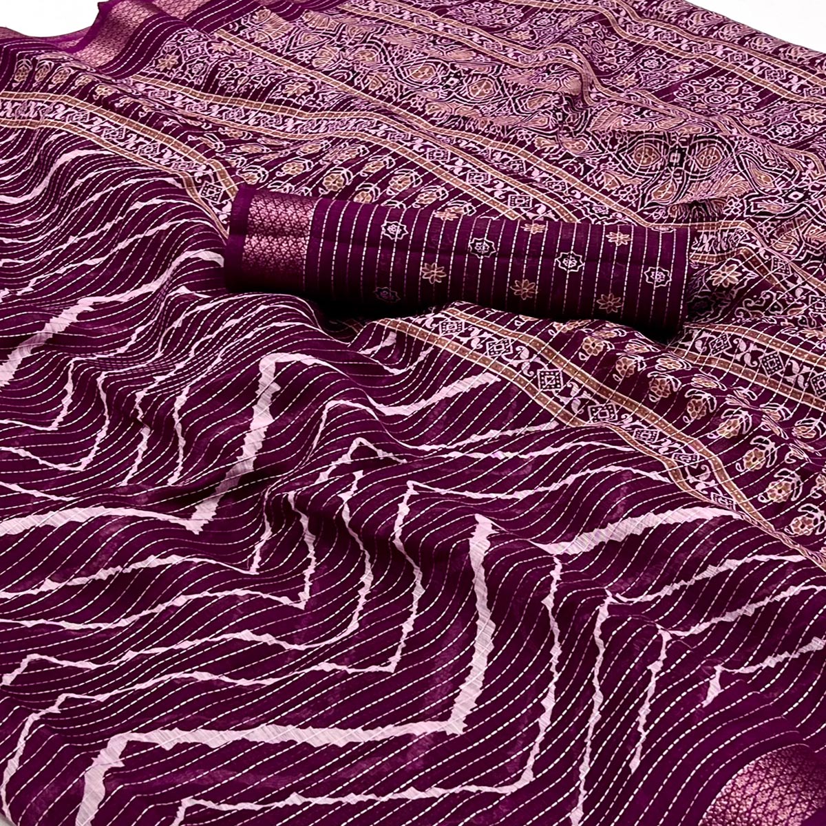 Wine Embroidered Cotton Silk Saree