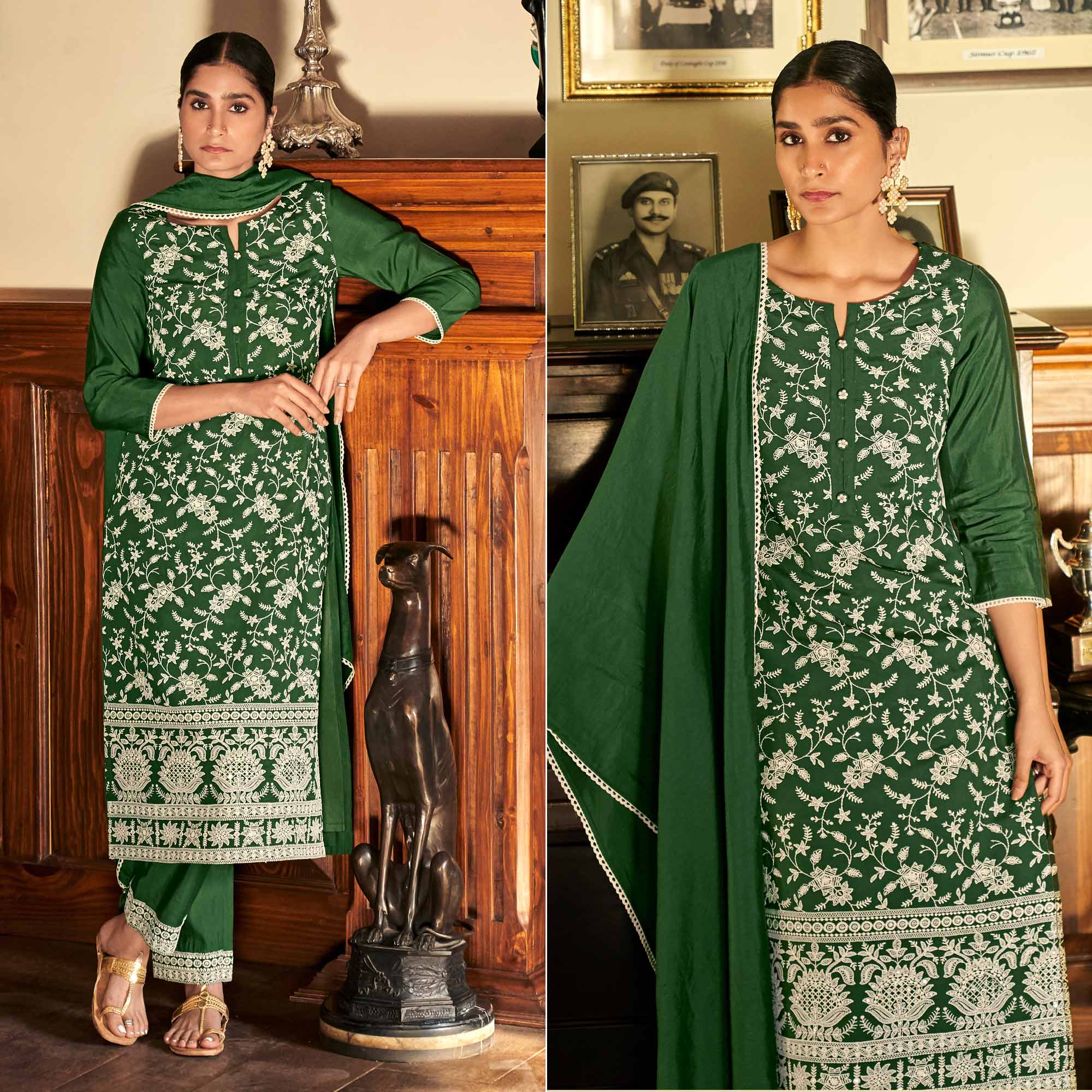 Green Lucknowi Embroidered Modal Salwar Suit