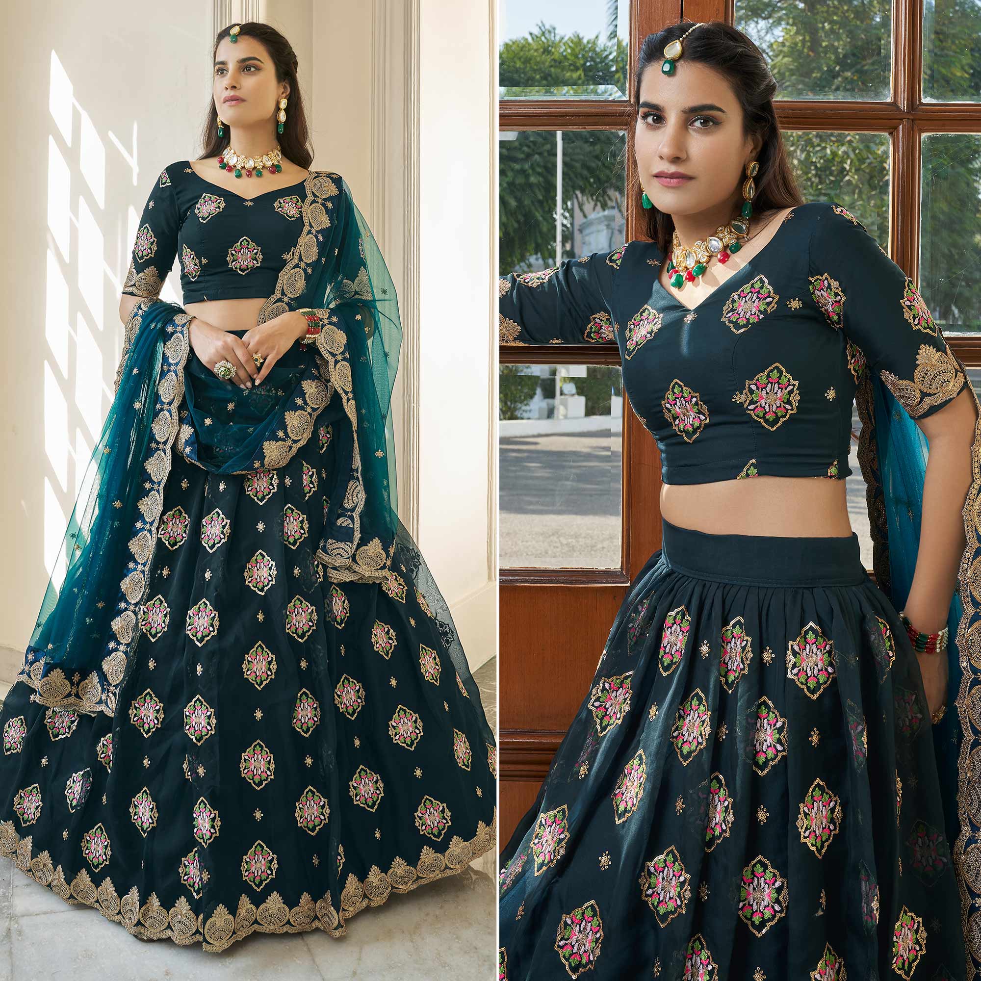 Morpich Sequins Embroidered Organza Lehenga Choli