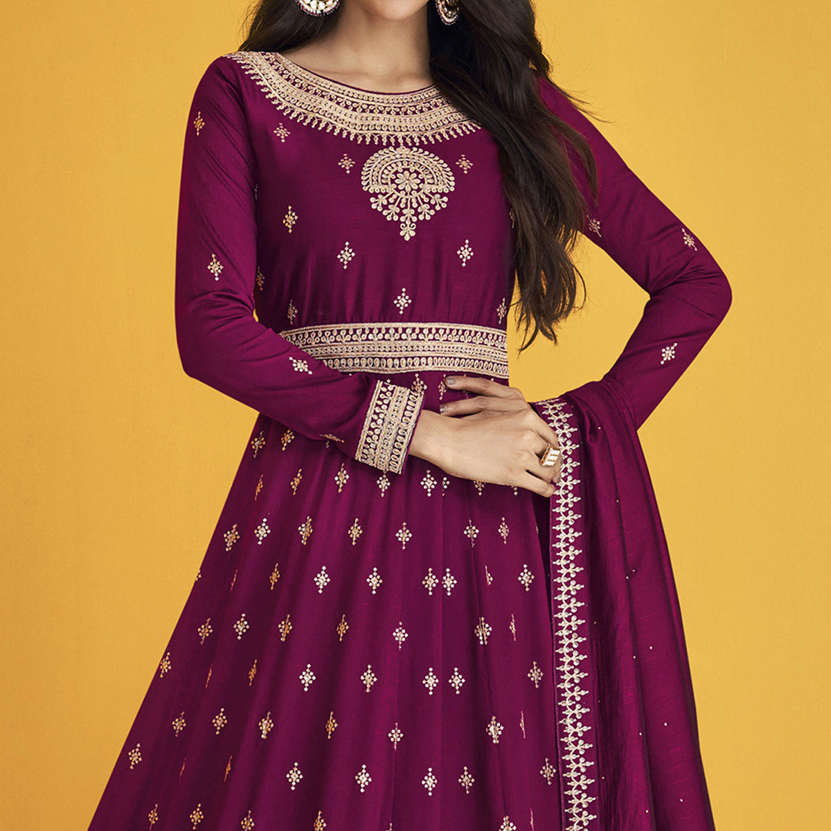 Purple Sequins Embroidered Georgette Semi Stitched Anarkali Suit