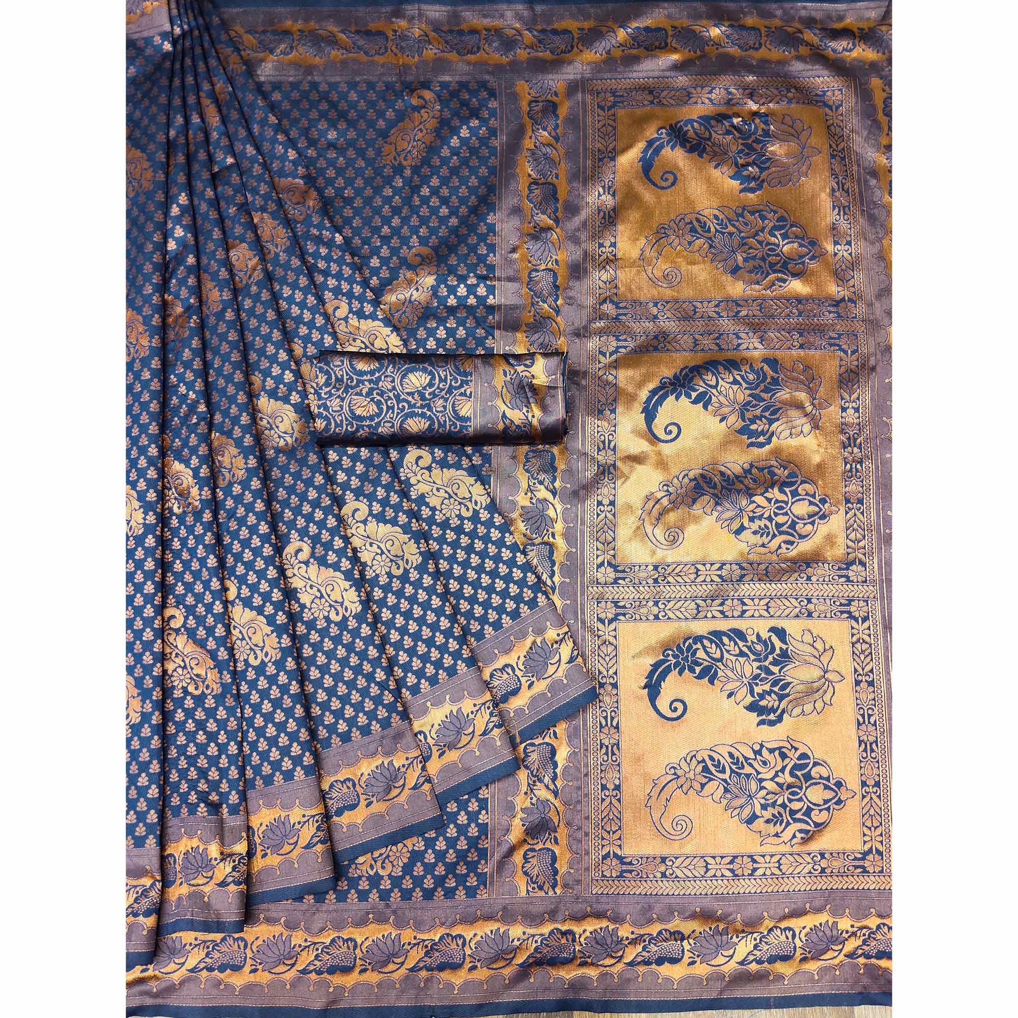 Blue Woven Banarasi Silk Saree