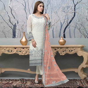 White Embroidered Georgette Pakistani Suit