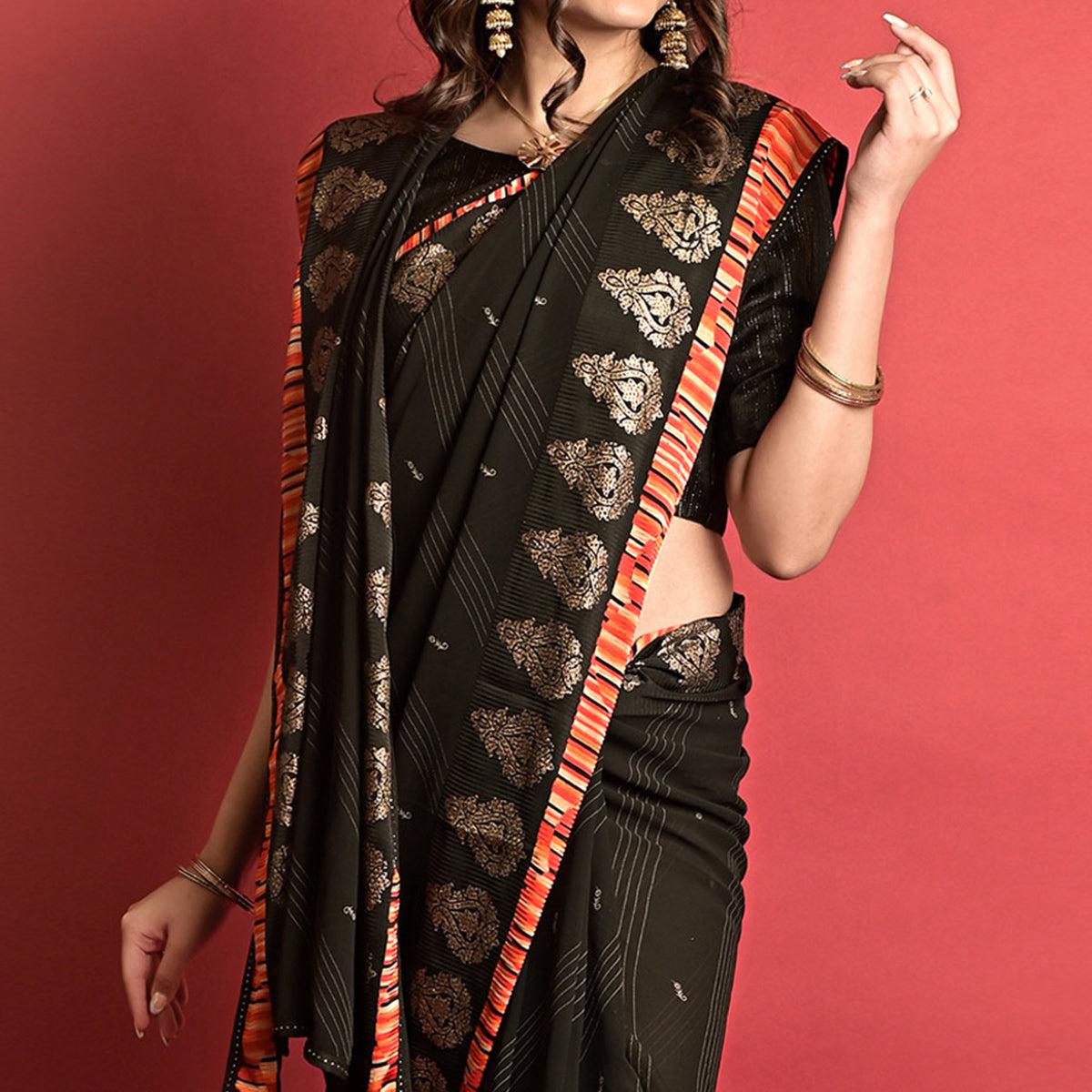 Black Printed Georgette Saree