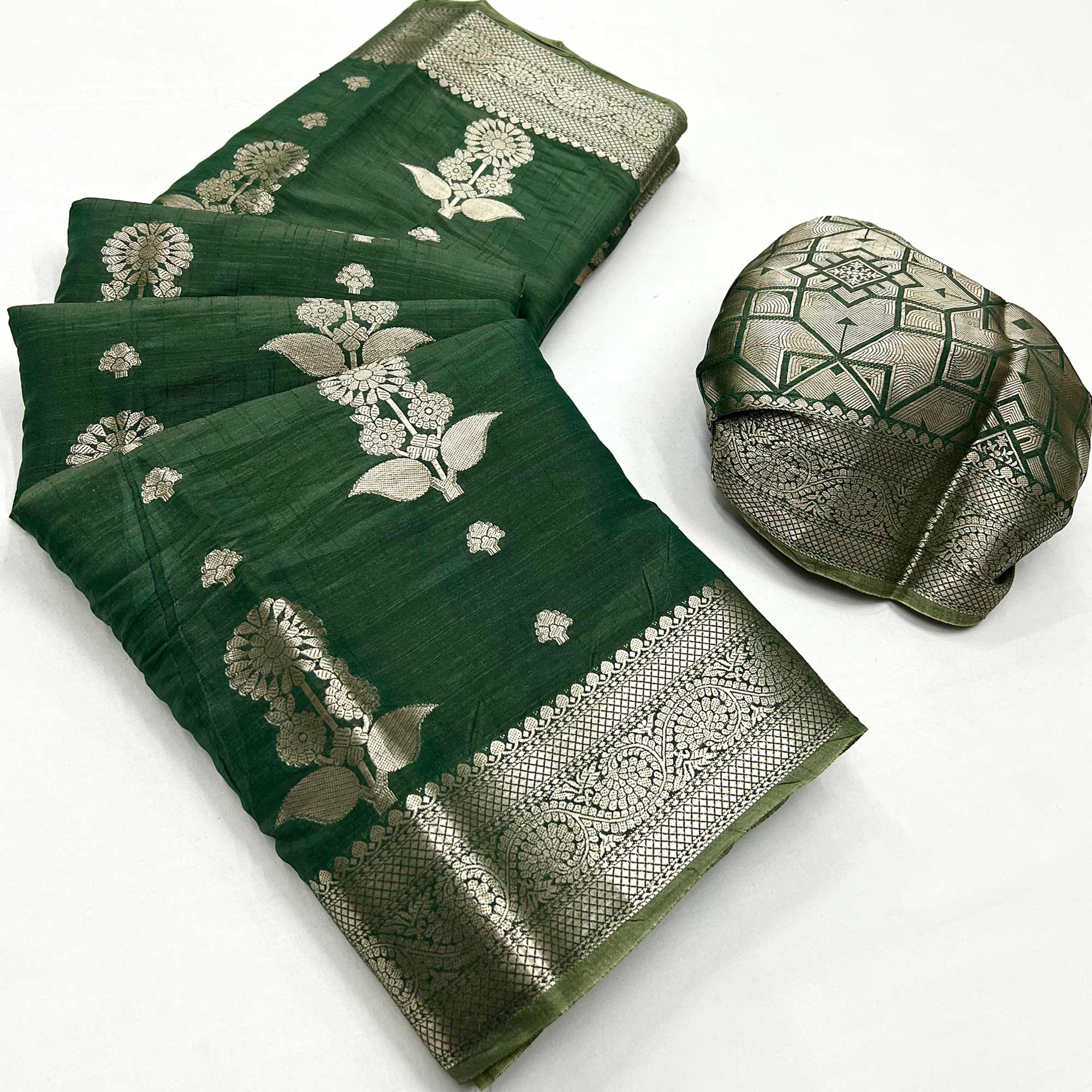 Green Floral Woven Organza Saree