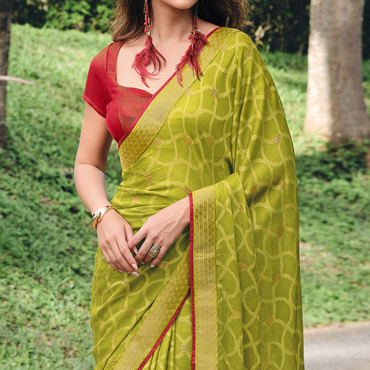 Green Printed Chiffon Saree