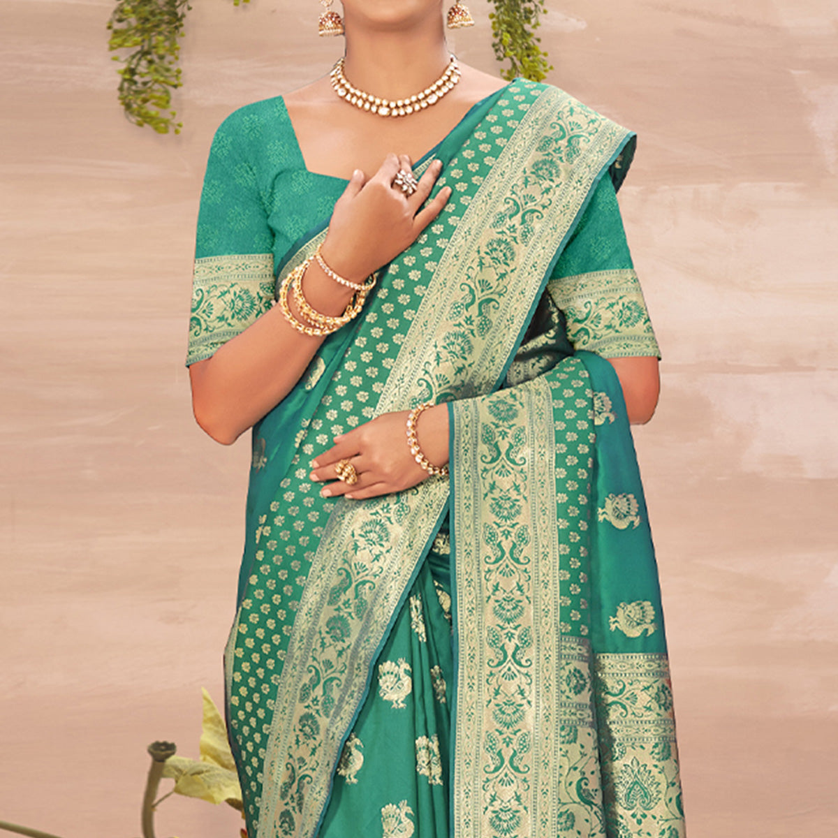 Green Woven Art Silk Saree