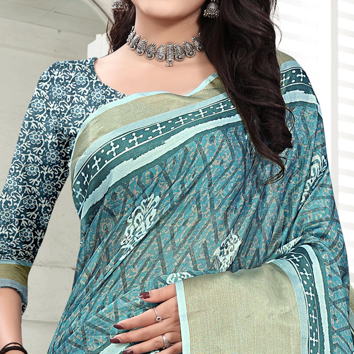 Firoji Casual Wear Digital Printed Cotton Silk Saree - Peachmode