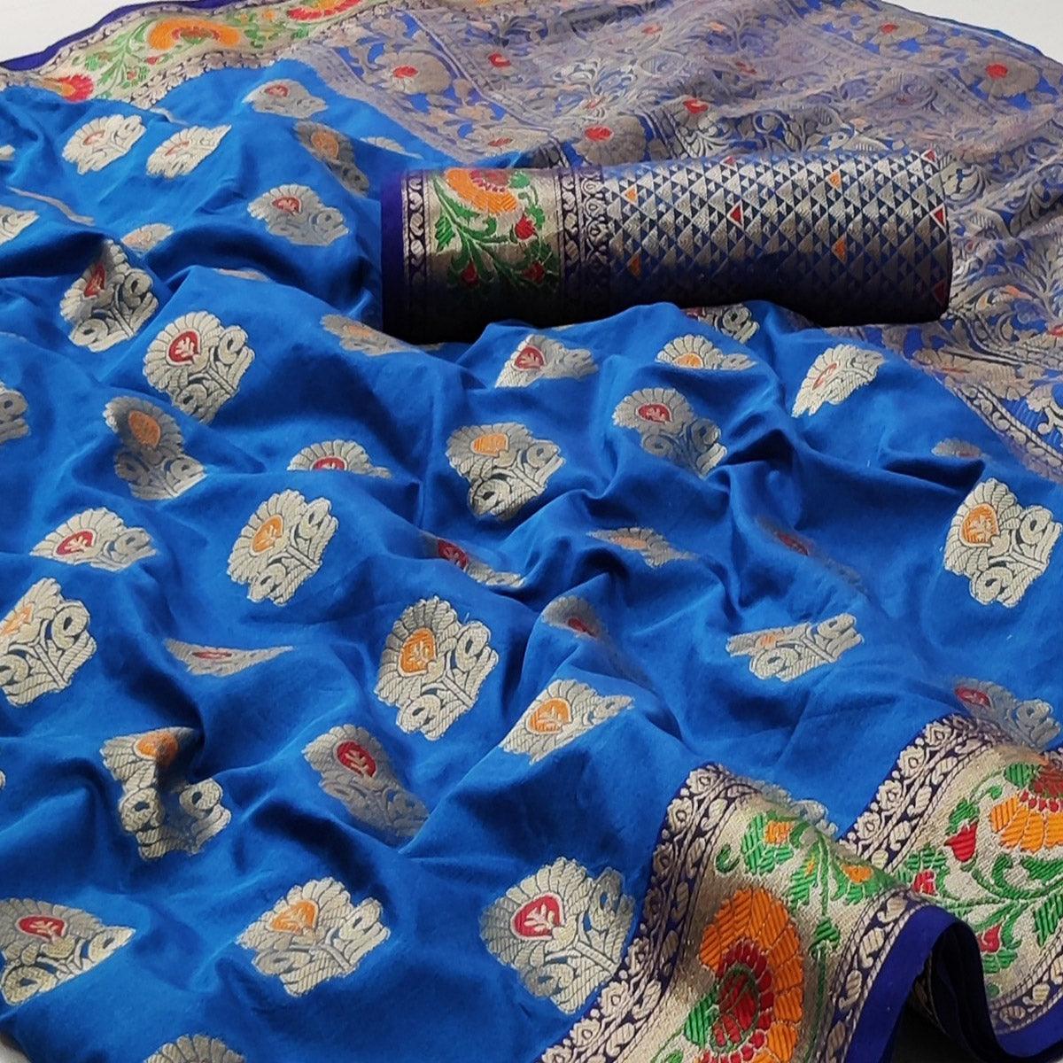 Firoji Festive Wear Floral Woven Soft Silk Saree - Peachmode