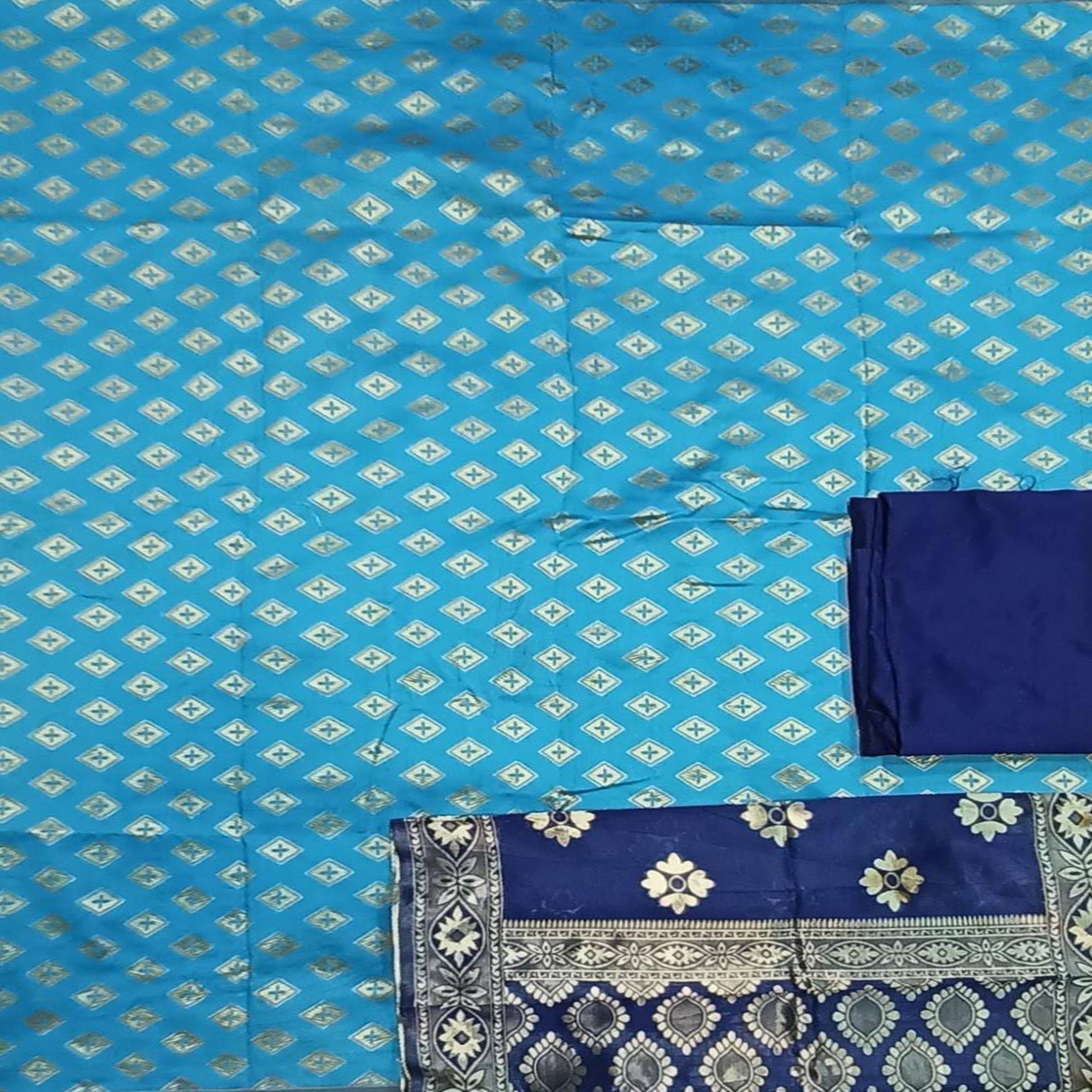 Firoji Festive Wear Woven Banarasi Silk Dress Material - Peachmode