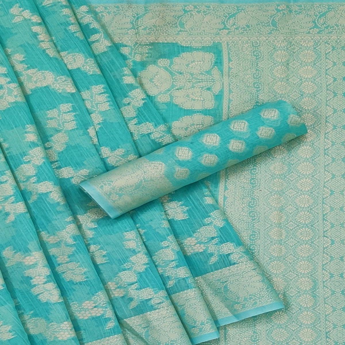 Firoji Festive Wear Woven Cotton Saree - Peachmode