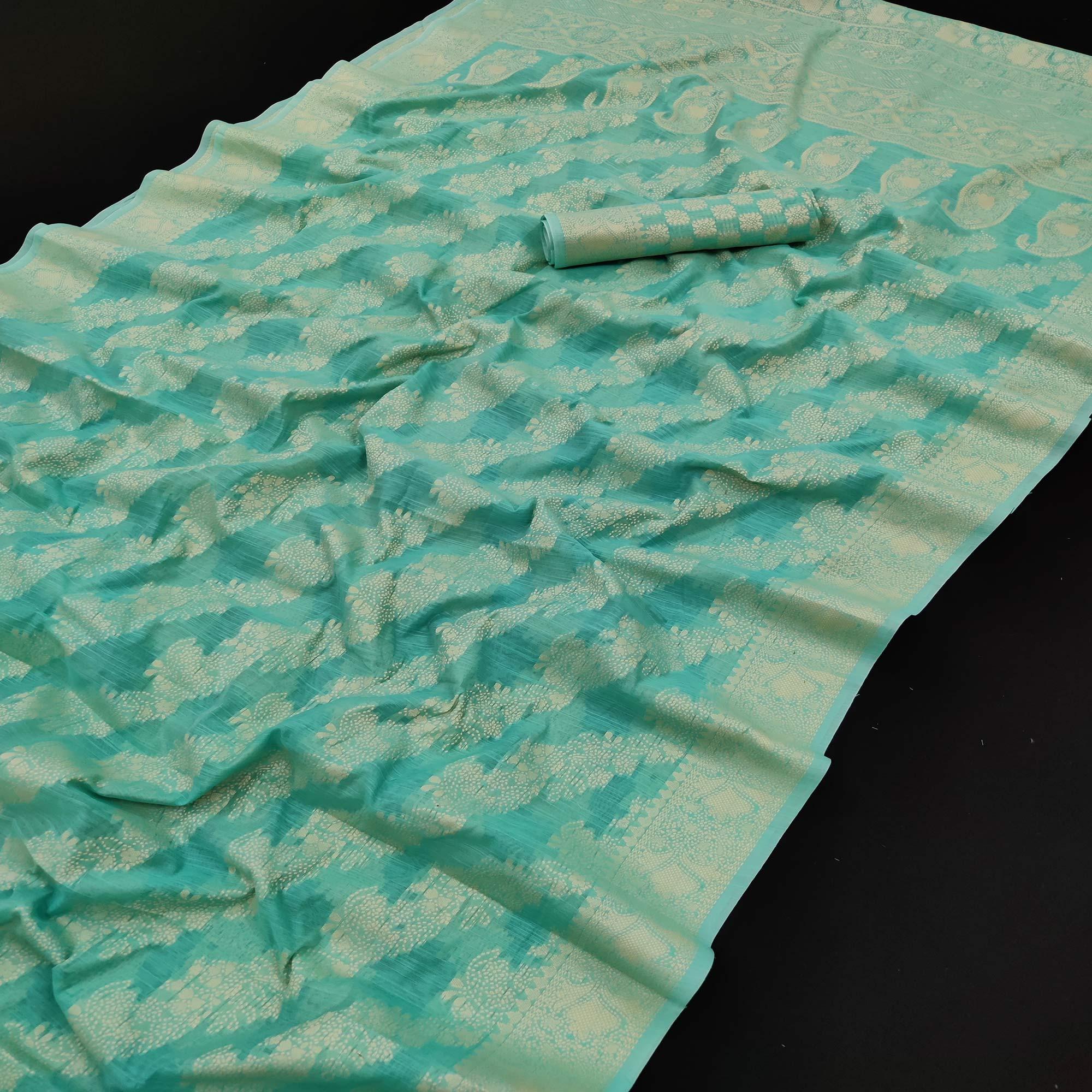 Firoji Festive Wear Woven Cotton Saree - Peachmode