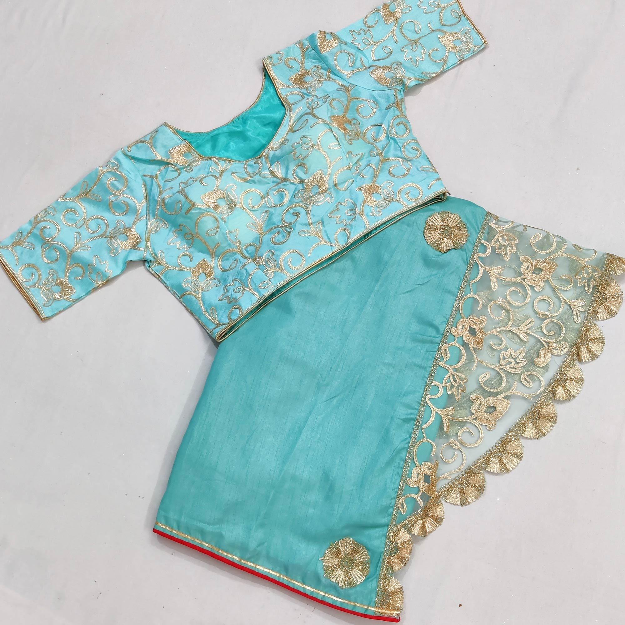 Firoji Partywear Mukeish Embroidery Dola Silk Saree - Peachmode