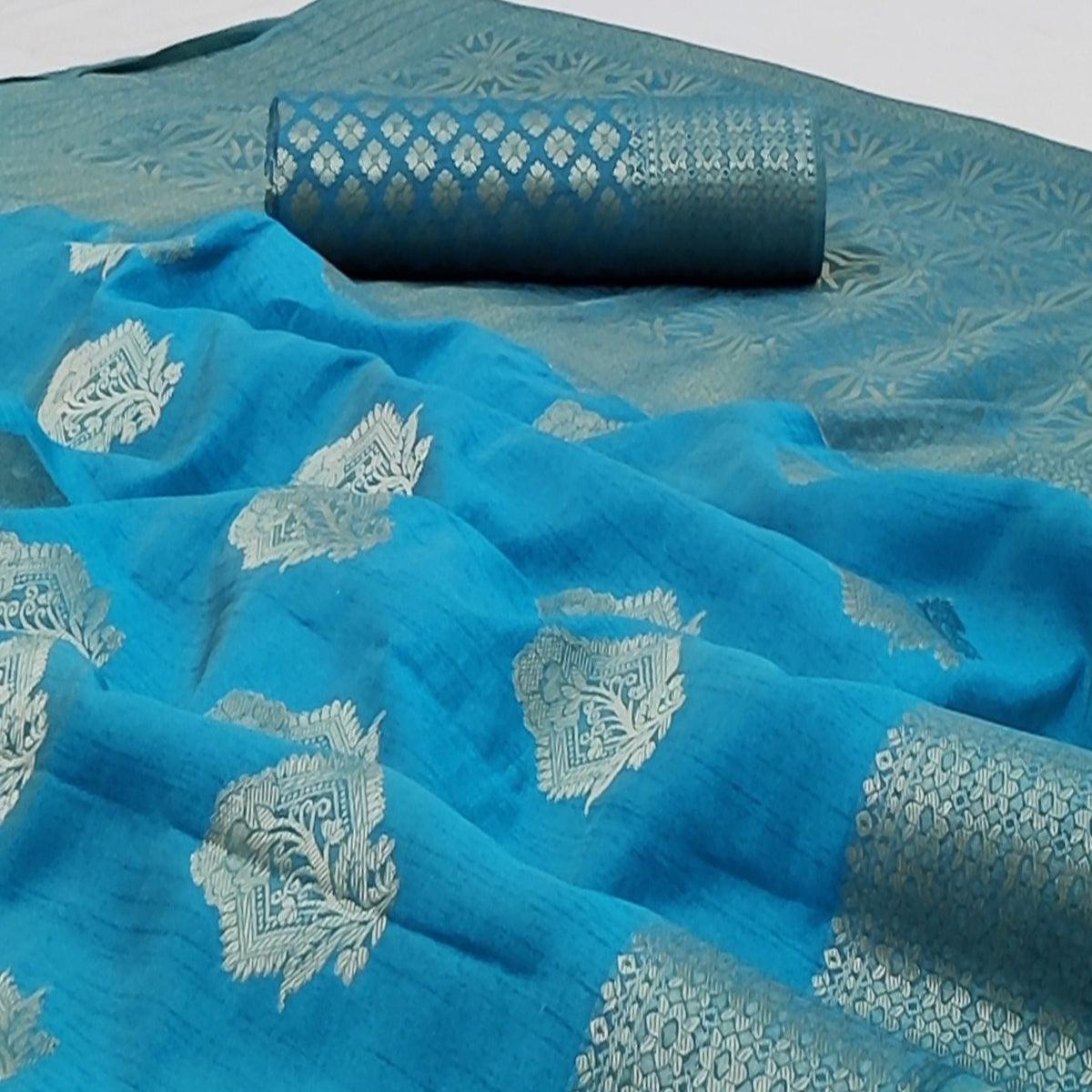 Firozi Festive Wear Floral Woven Art Silk Saree - Peachmode
