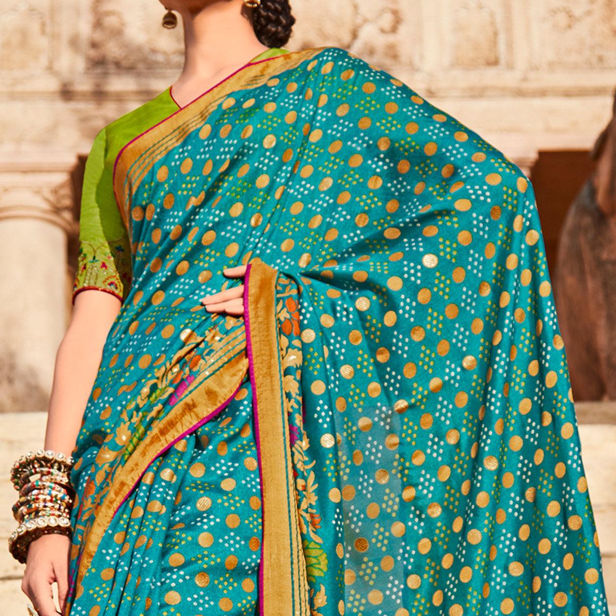 Firozi Festive Wear Printed Silk Saree - Peachmode