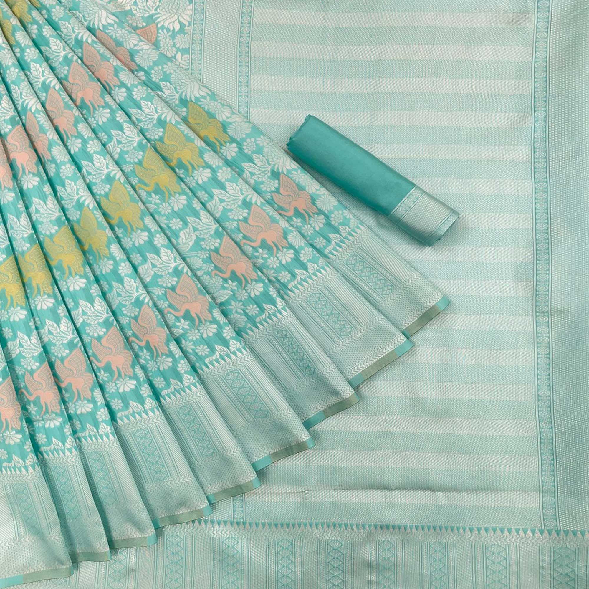 Firozi Festive Wear Woven Art Silk Saree - Peachmode