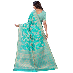 Firozi Festive Wear Woven Art Silk Saree - Peachmode