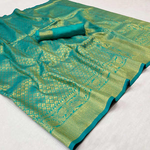 Firozi Woven Jacquard Saree - Peachmode