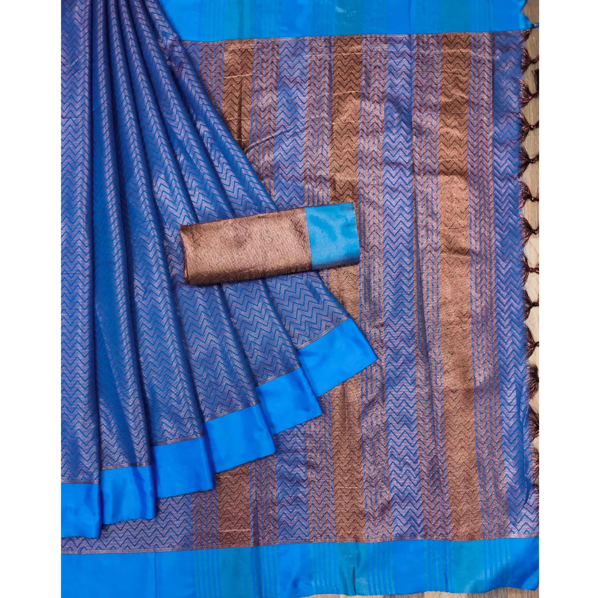 Firozi Zig Zag Woven Cotton Silk Saree - Peachmode