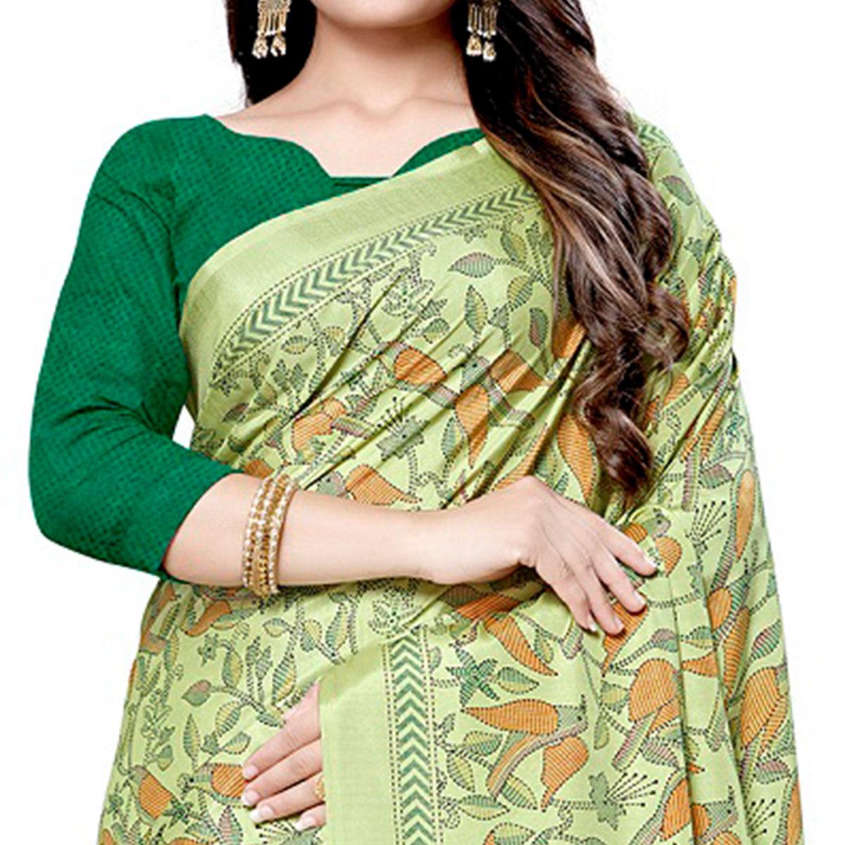 Flamboyant Green Colored Casual Printed Silk Saree - Peachmode