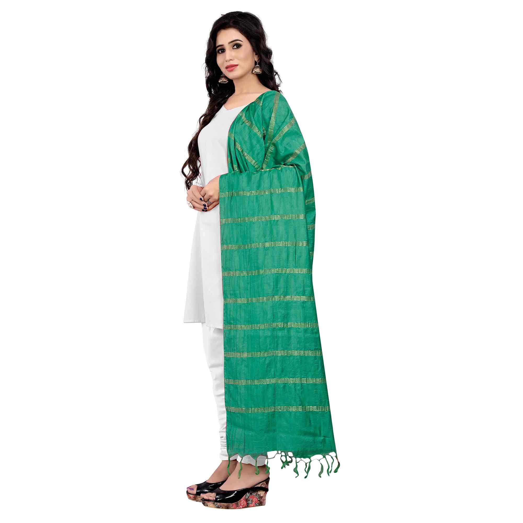 Flamboyant Green Colored Festive Wear Cotton Dupatta - Peachmode