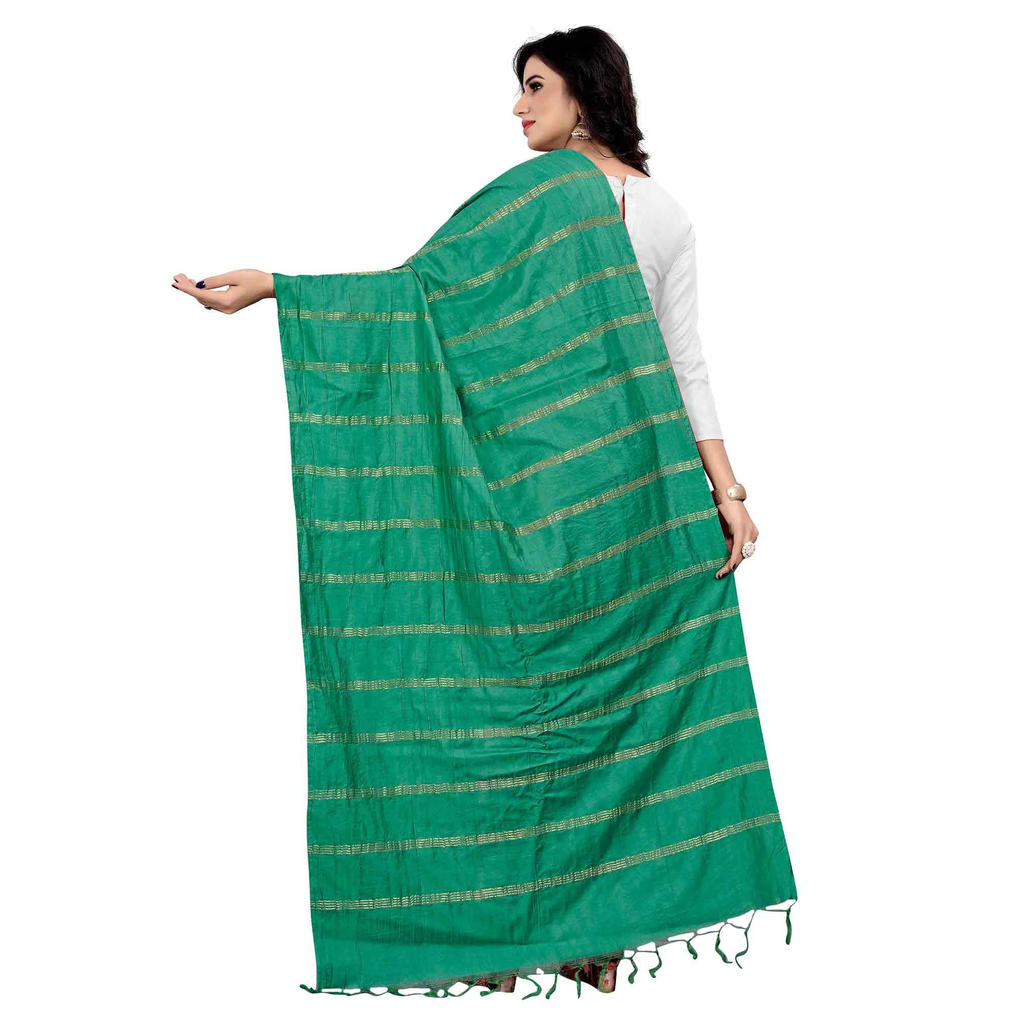 Flamboyant Green Colored Festive Wear Cotton Dupatta - Peachmode