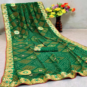 Flamboyant Green Colored Festive Wear Woven Dora Silk Saree - Peachmode