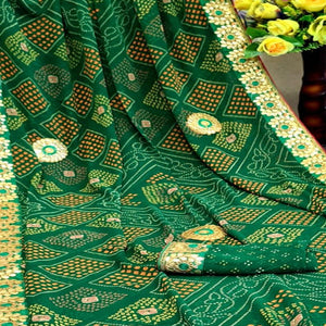 Flamboyant Green Colored Festive Wear Woven Dora Silk Saree - Peachmode