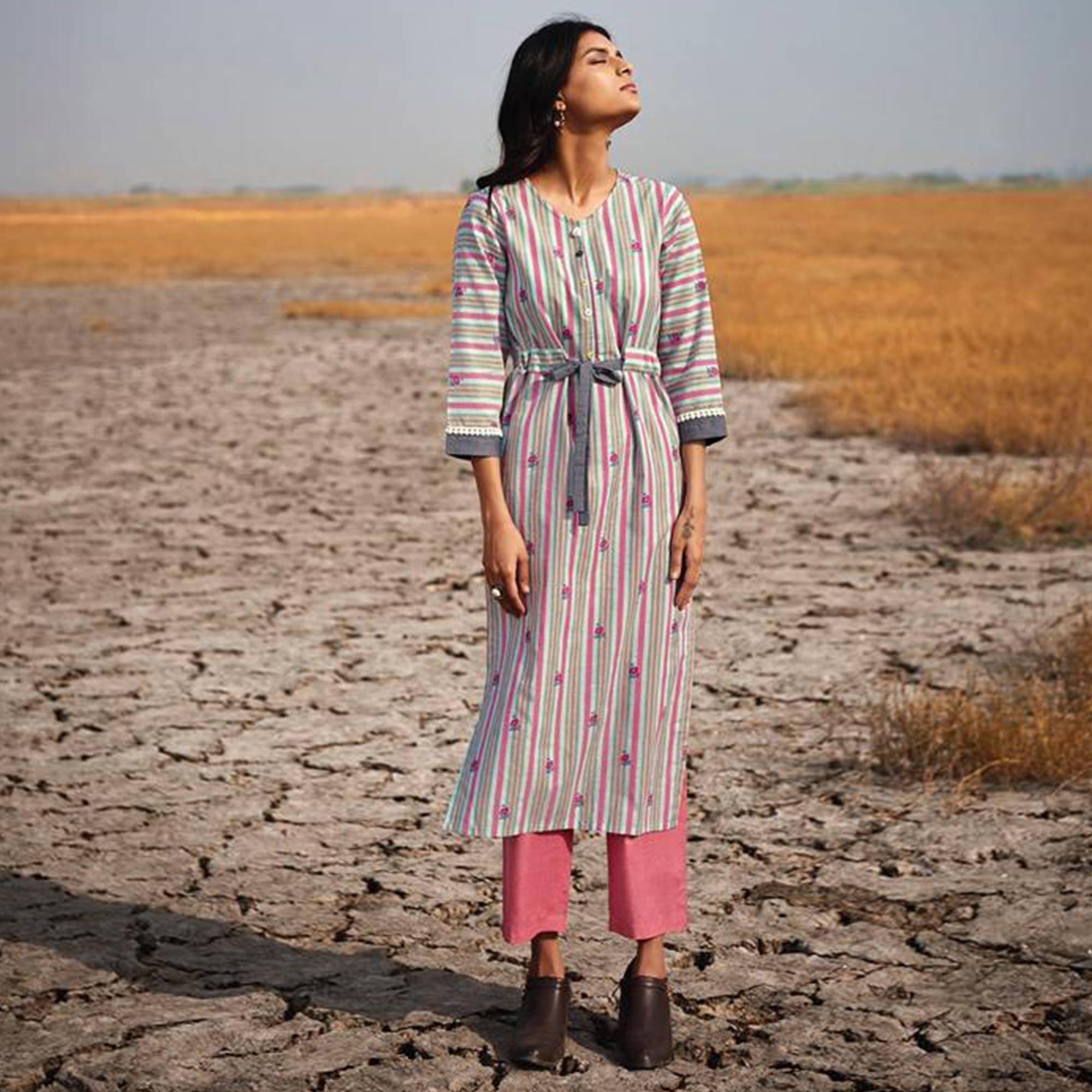 Flamboyant Multi Colored Casual Printed Cotton Kurti-Bottom Set - Peachmode