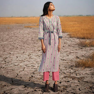 Flamboyant Multi Colored Casual Printed Cotton Kurti-Bottom Set - Peachmode