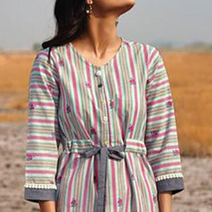 Flamboyant Multi Colored Casual Printed Cotton Kurti-Bottom Set - Peachmode
