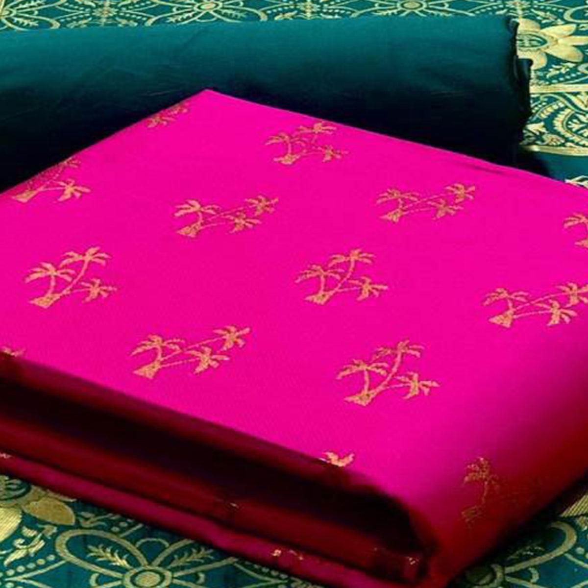 Flamboyant Pink Colored Casual Wear Banarasi Silk Dress Material - Peachmode