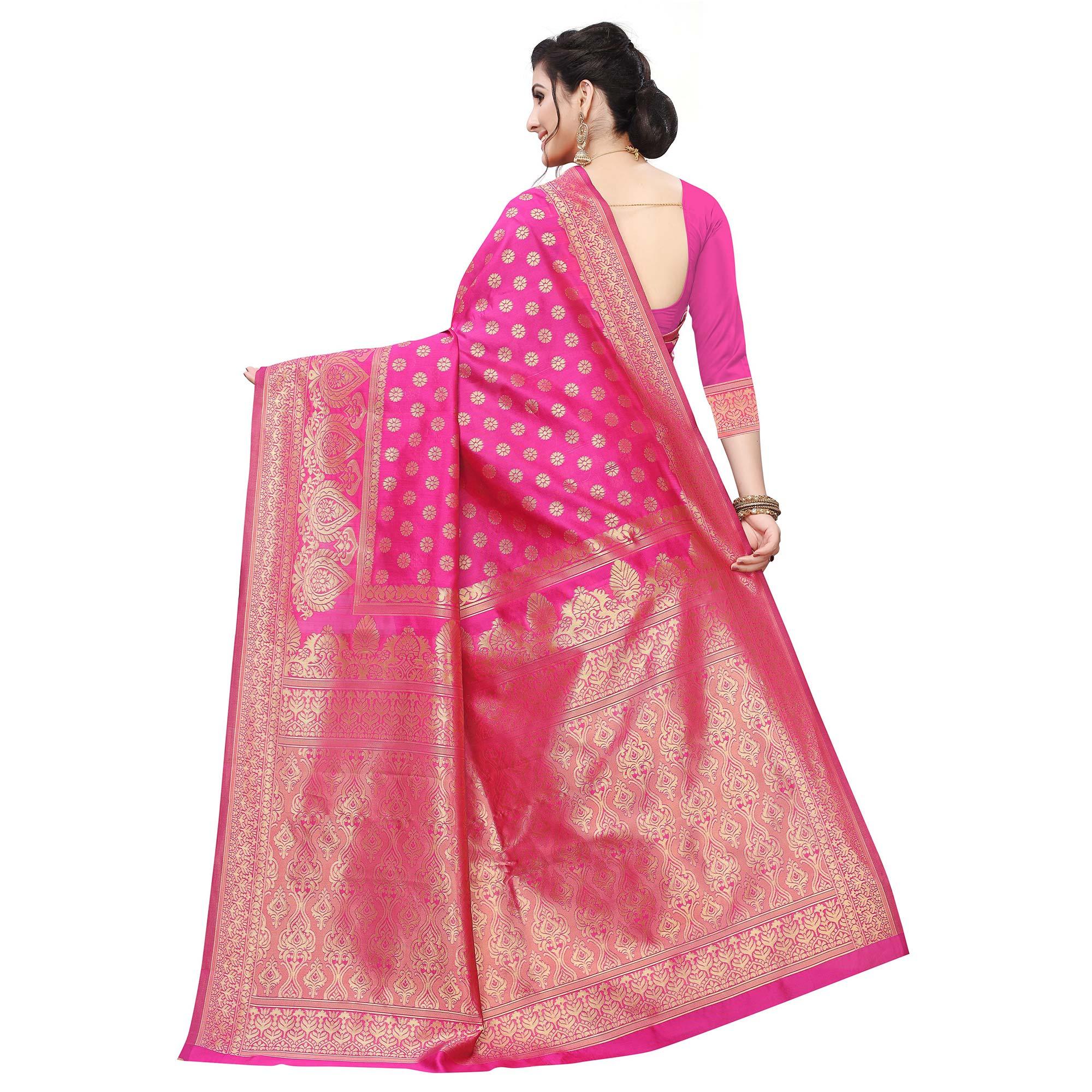 Flamboyant Pink Colored Festive Wear Woven Art Silk Saree - Peachmode