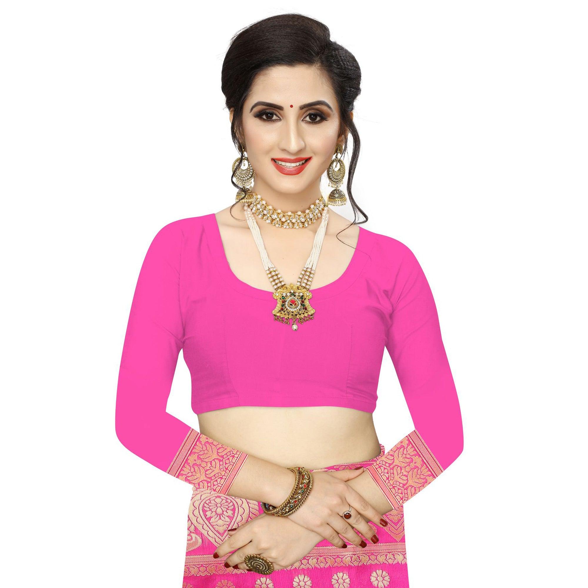 Flamboyant Pink Colored Festive Wear Woven Art Silk Saree - Peachmode