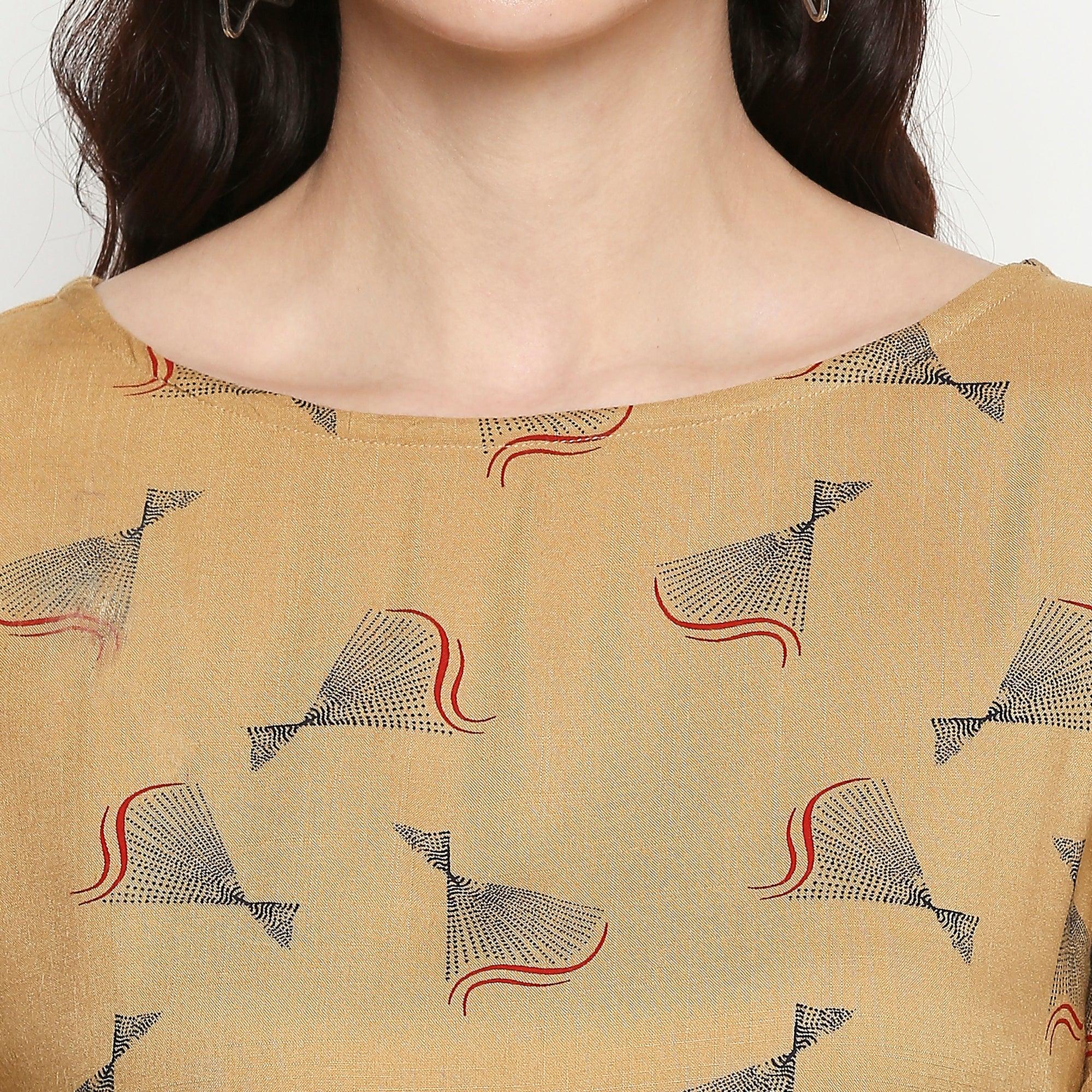 Flattering Beige Colored Casual Wear Printed Cotton Western Top - Peachmode