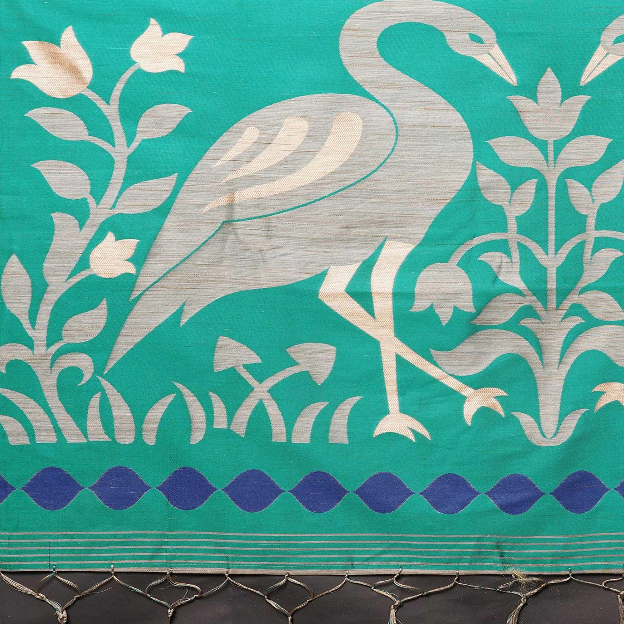 Flattering Chiku-Turquoise Green Colored Festive Wear Woven Art Silk Saree - Peachmode