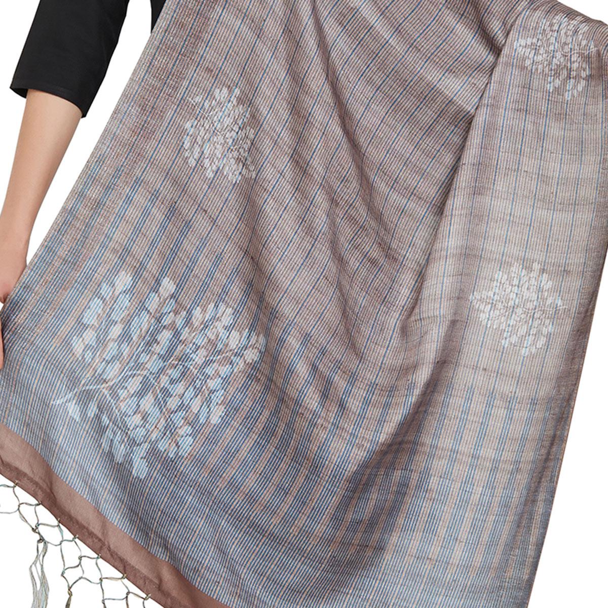 Flattering Gray Colored Casual Printed Pashmina Silk Dupatta - Peachmode