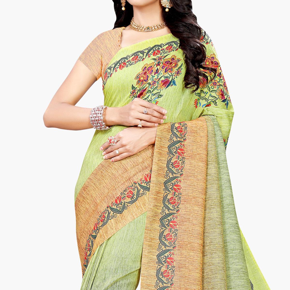 Flattering Green Colored Casual Wear Cotton Silk Saree - Peachmode