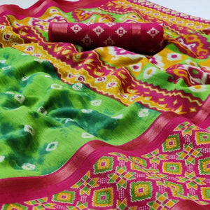Flattering Green Colored Casual Wear Printed Cotton Saree - Peachmode