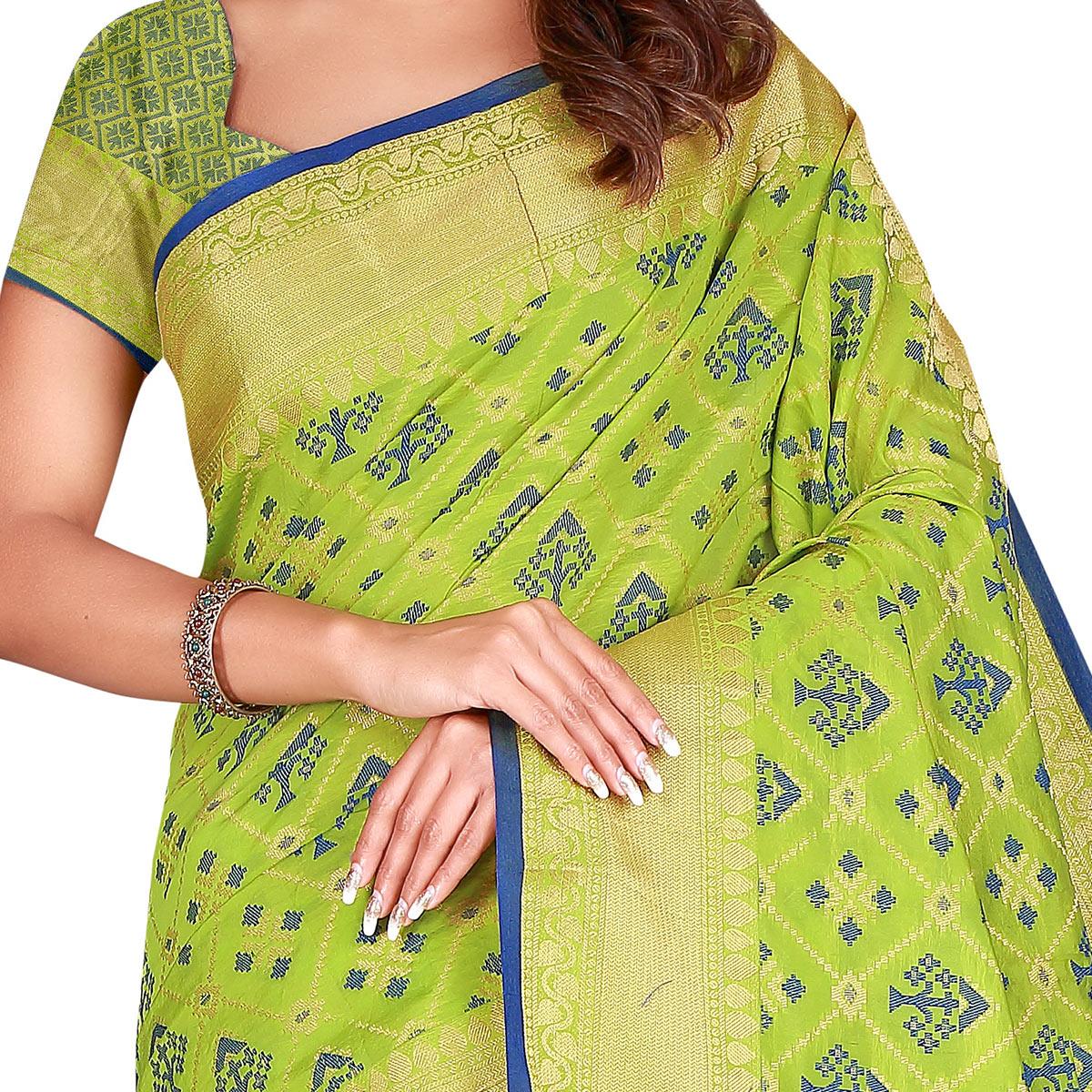 Flattering Green Colored Festive Wear Woven Patola Silk Saree - Peachmode