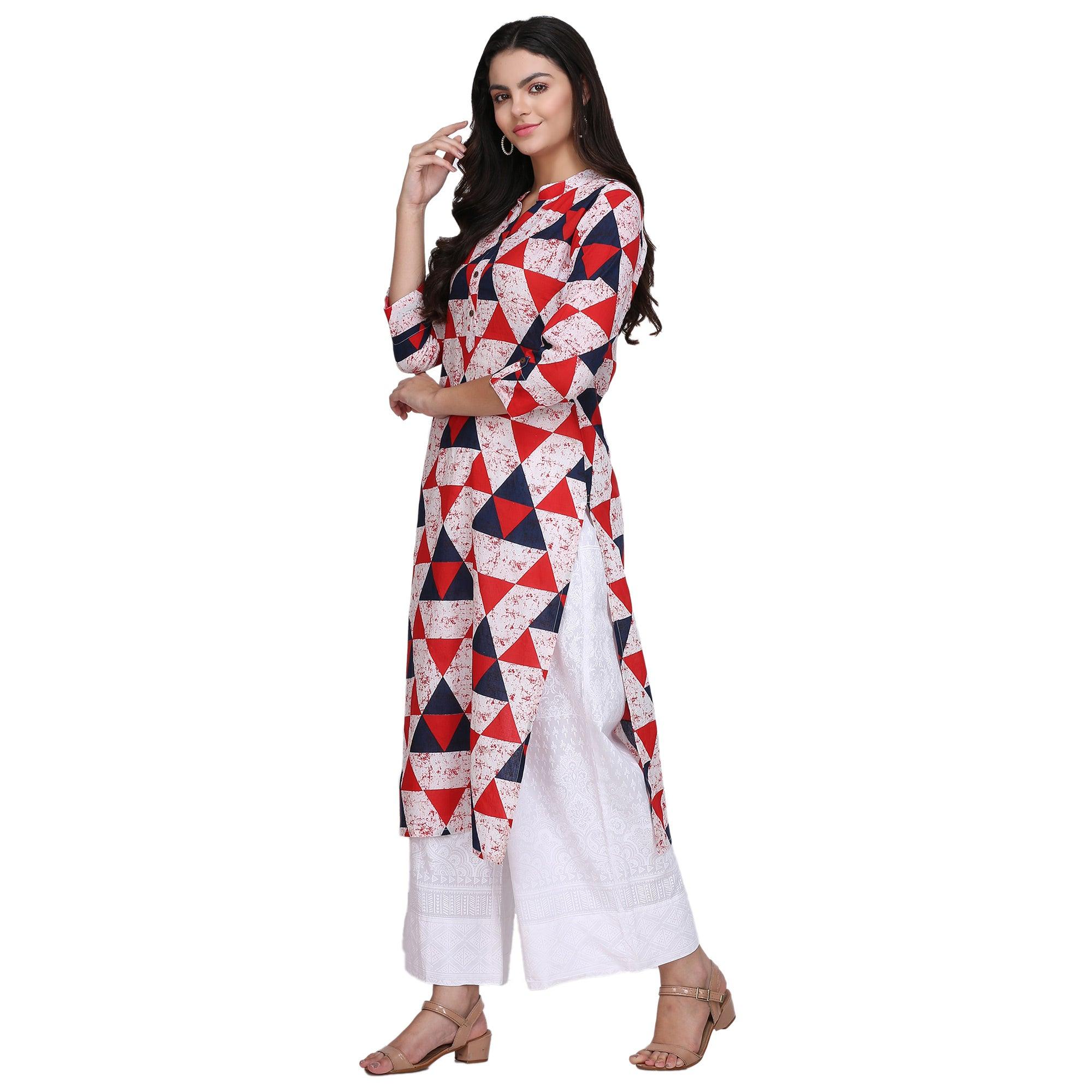 Flattering Multi Colored Casual Printed Cotton Kurti - Peachmode