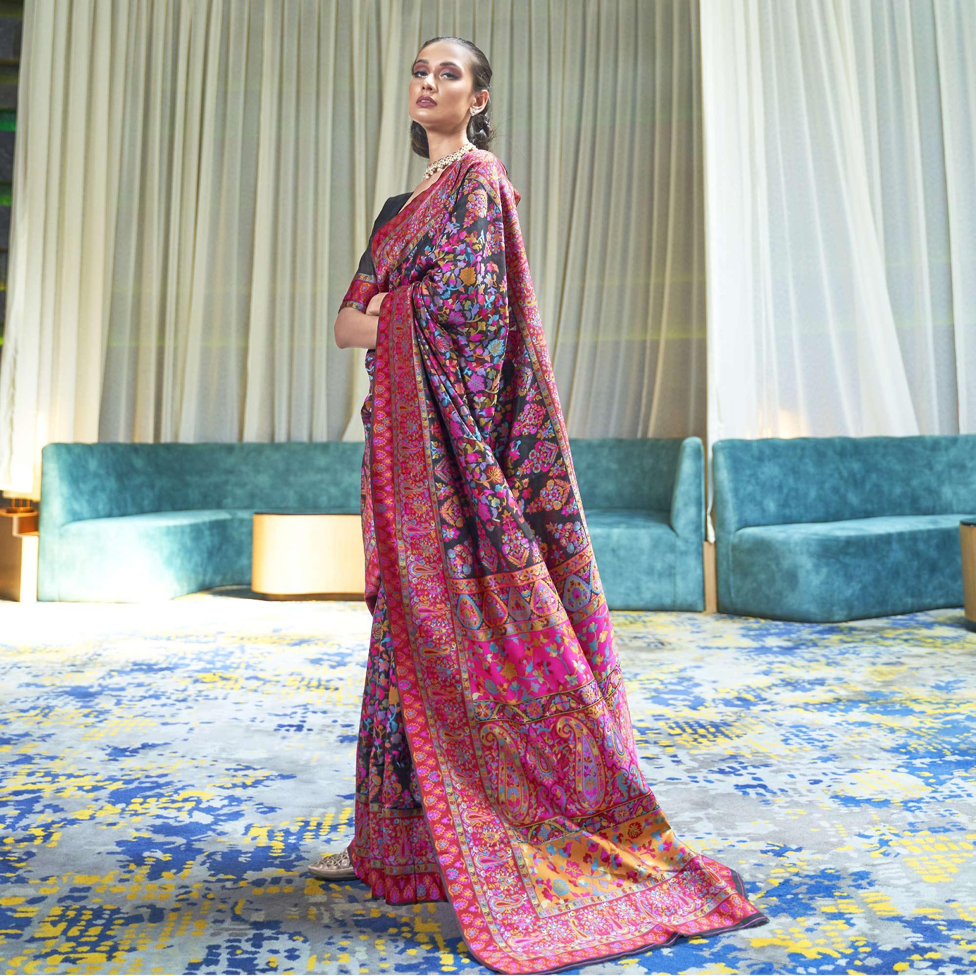 Flattering Multi Coloured Festive Wear Handloom Woven Silk Saree - Peachmode
