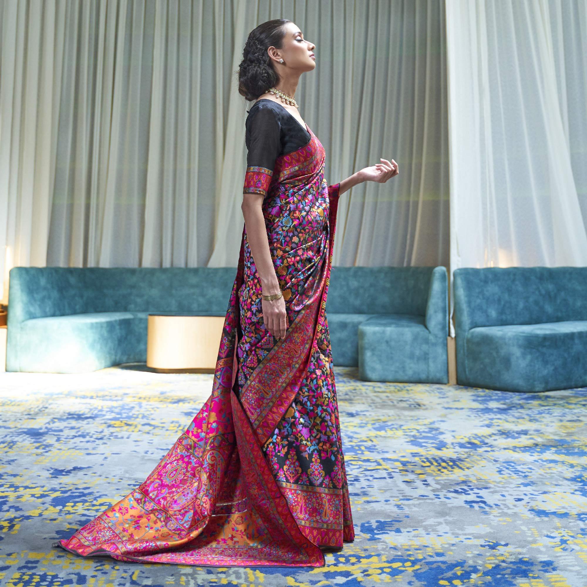 Flattering Multi Coloured Festive Wear Handloom Woven Silk Saree - Peachmode