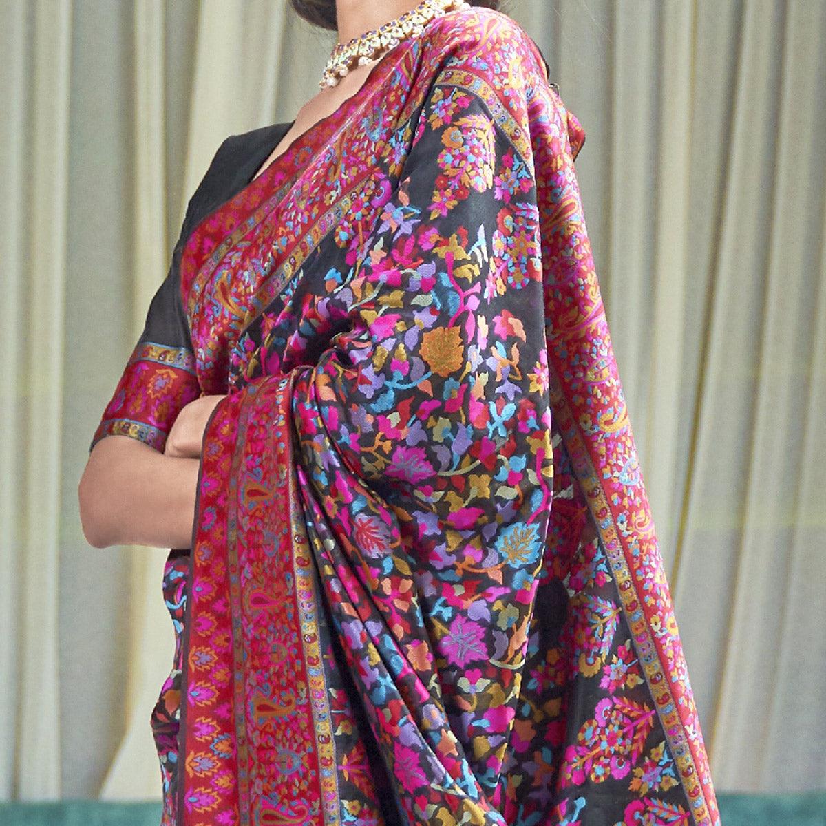 Flattering Multi Coloured Festive Wear Handloom Woven Silk Saree - Peachmode