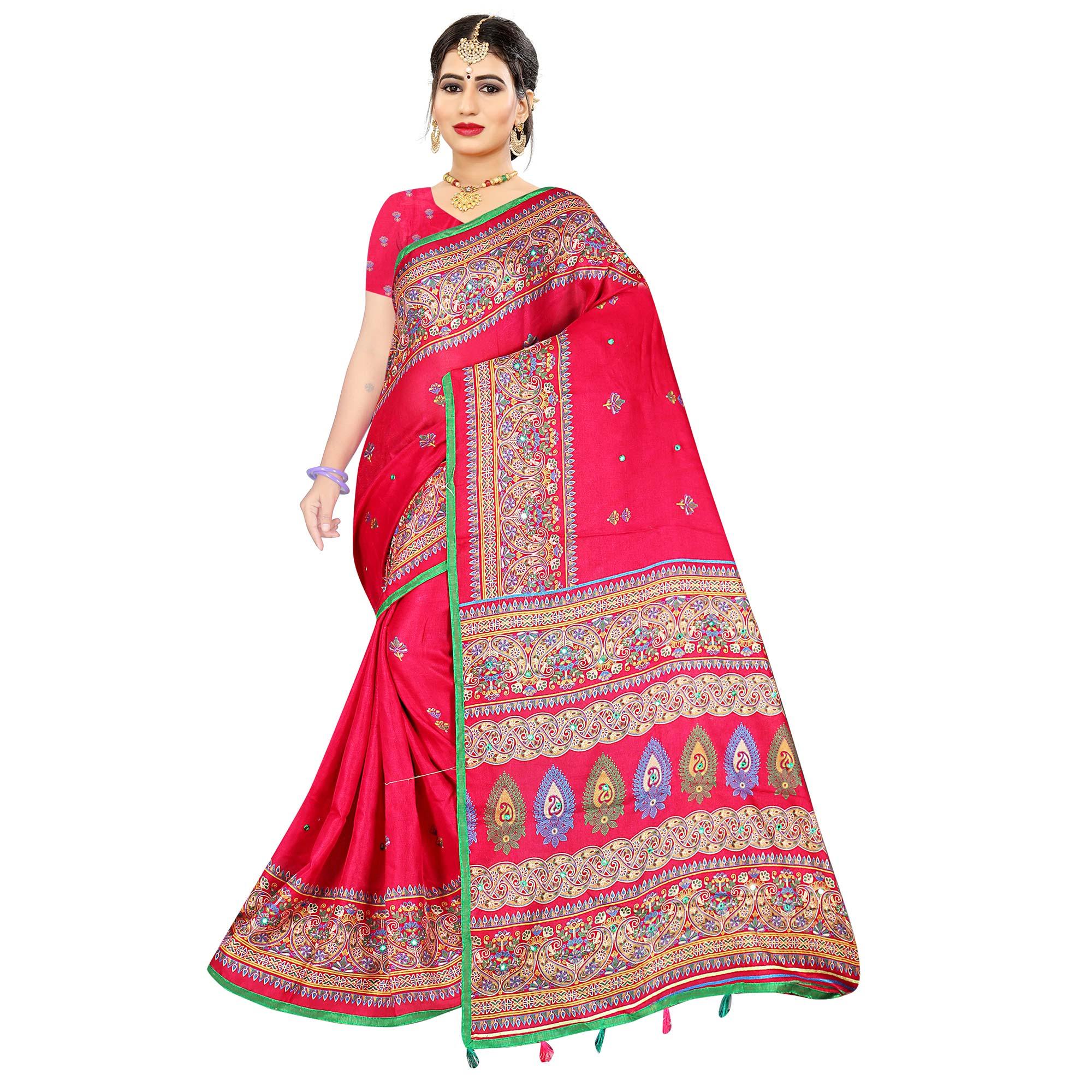 Flattering Pink Coloured Casual Wear Woven Cotton Jute Saree - Peachmode