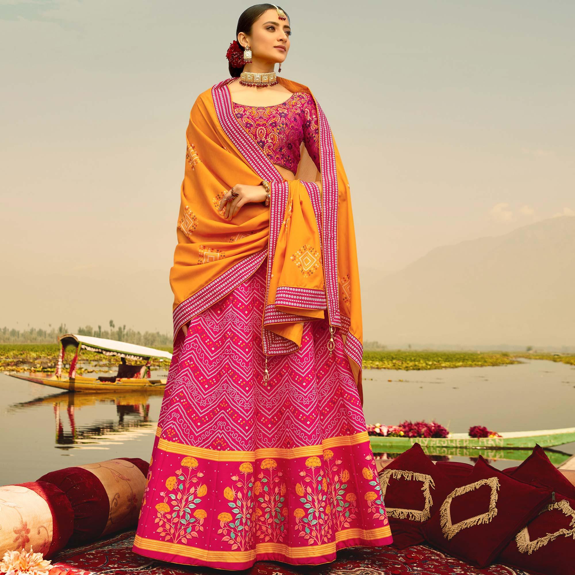 Flattering Pink Coloured Wedding Wear Designer Stone Work Heavy Silk Lehenga Choli - Peachmode