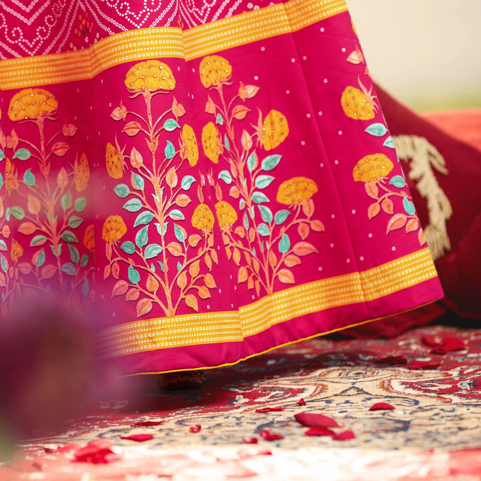 Flattering Pink Coloured Wedding Wear Designer Stone Work Heavy Silk Lehenga Choli - Peachmode