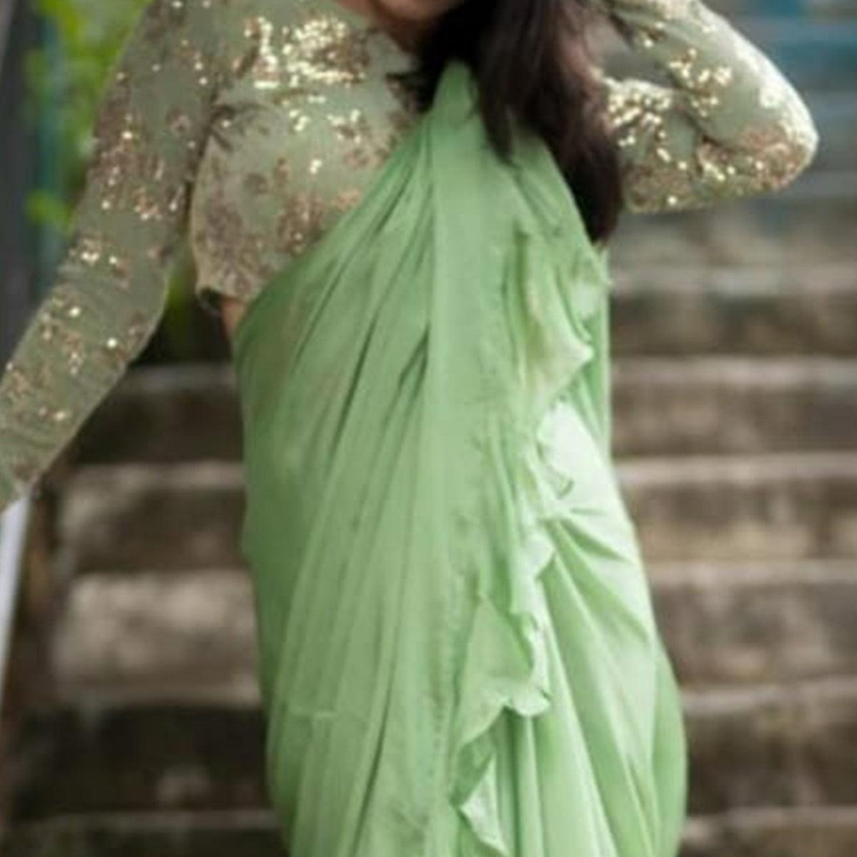 Flattering Pista Green Colored Partywear Embroidered Rangoli Silk Saree - Peachmode