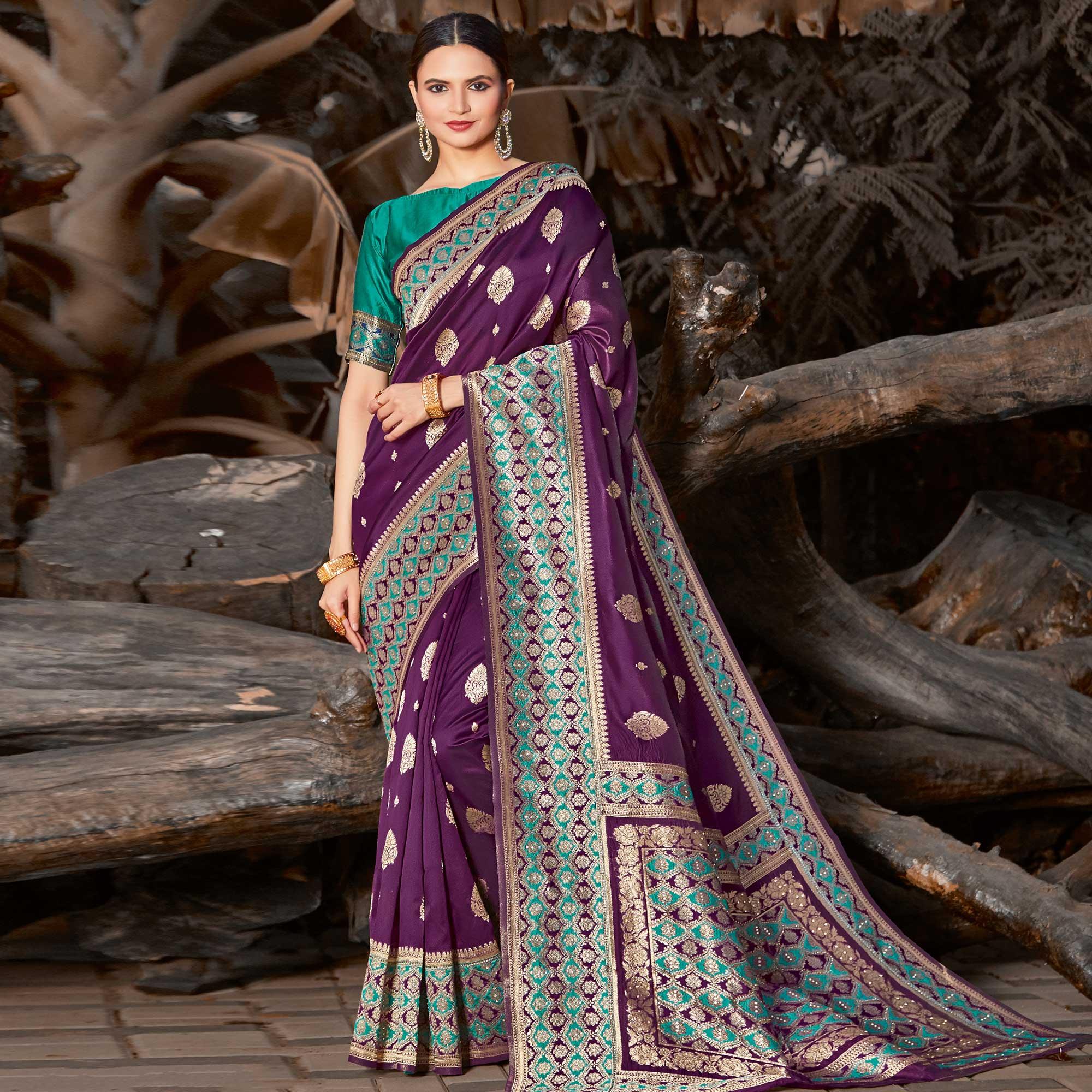 Flattering Purple Colored Festive Wear Woven Silk Saree - Peachmode